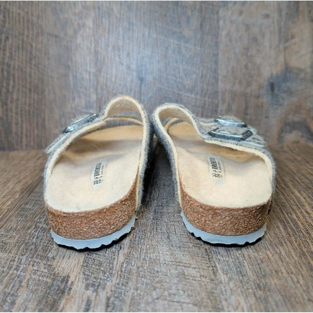 Birkenstock Arizona Rivet Gray Wool Shearling Buckle Sandals Girls Sz EU 33 US 2